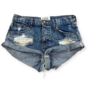 One Teaspoon Bandits Shorts Sz 30 Acid Wash Denim Button Fly Low Rise Retro Y2K